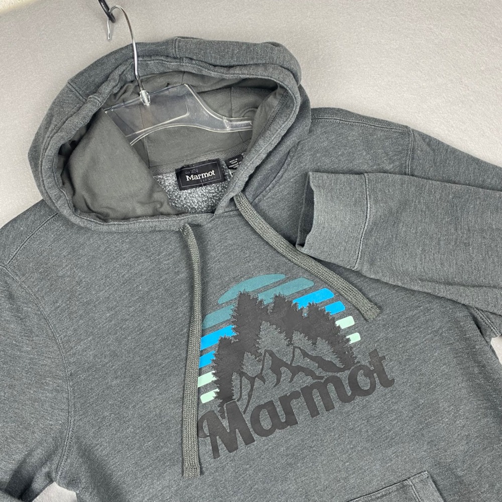 Marmot Mens Medium Gray Mountain Graphic Pullover Hoodie Sweatshirt SCC-240